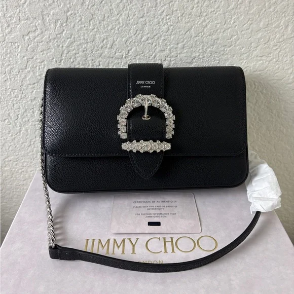 Jimmy Choo Cheri Black Crystal Buckle Crossbody Bag - Picture 1 of 7